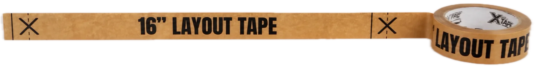 Le ruban X-Tape 16-inch layout tape déroulé de son rouleau, un X et un trait à chaque montant